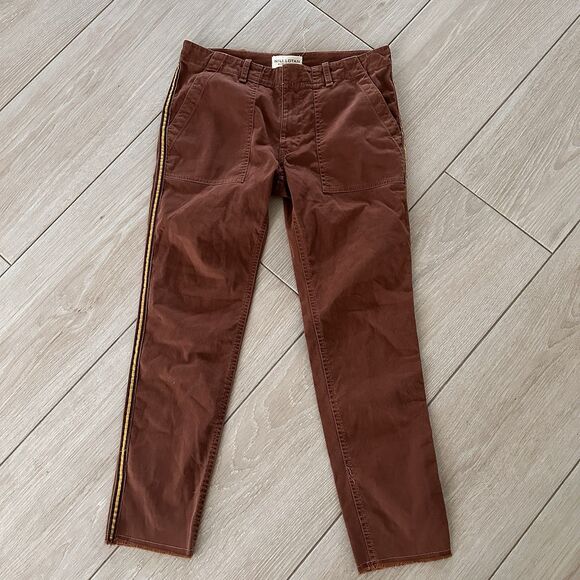 Nili Lotan Jenna Low Rise Raw Hem Stretch Twill Cotton Crop Pants Brown Size 2 - Picture 2 of 7